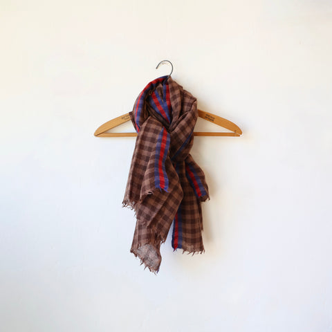 Runaway Bicycle Gingham Scarf - Brown Check