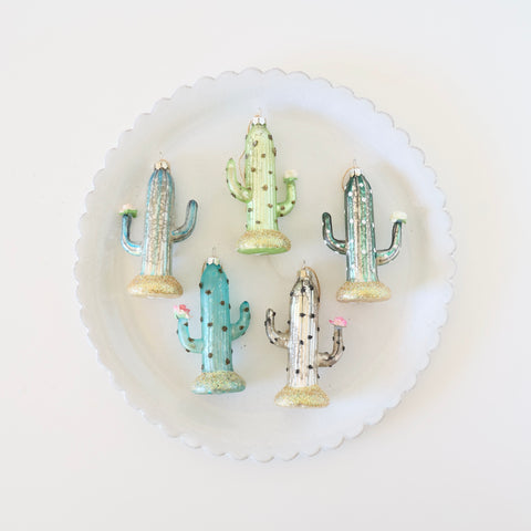 Blown Glass Ornaments - Stout Saguaro Cacti - 5 Colors