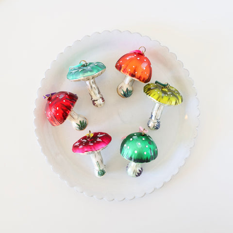 Nathalie Lété Blown Glass Ornaments - Mushrooms #1 - 6 Options