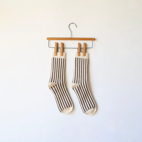 Yahae Cotton/Mohair Striped Socks - Natural/Brown
