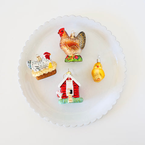 Blown Glass Ornaments - Hens, Chick & Hen House - 4 Options