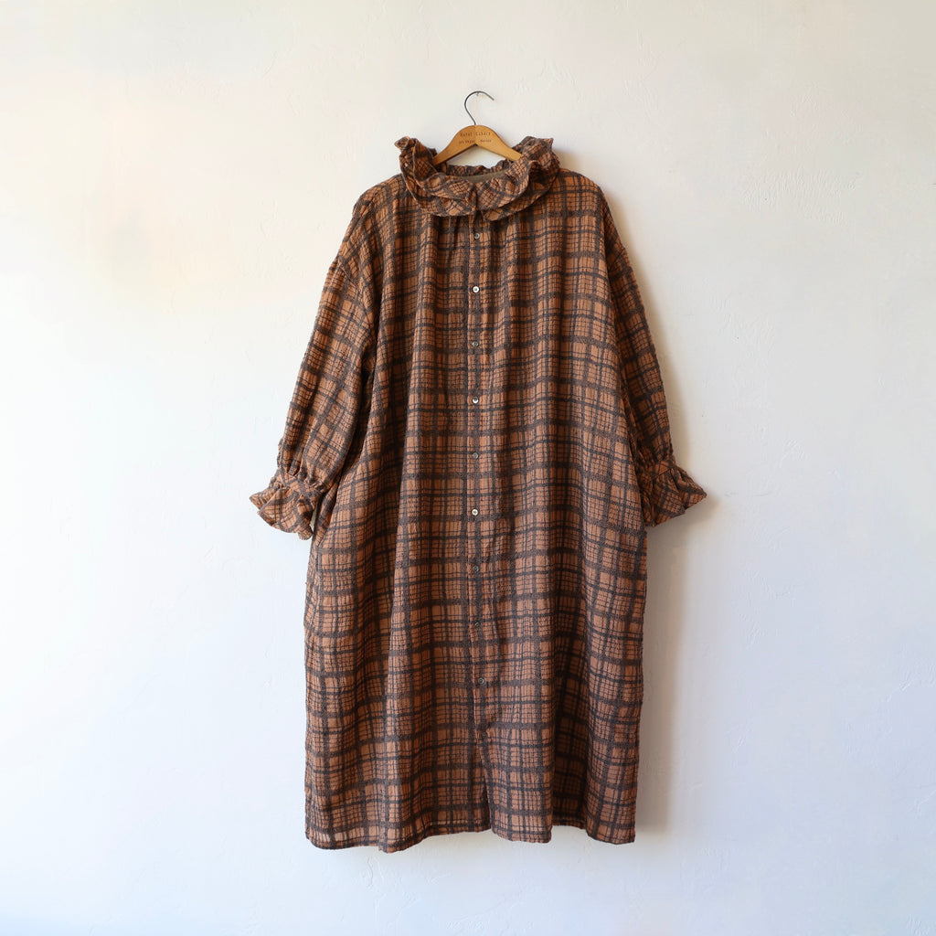 Ichi Ruffle Collar Wool Dress - Brown