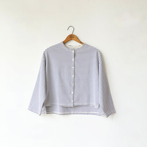 V::room Cotton Cardigan - Blue Stripes on White