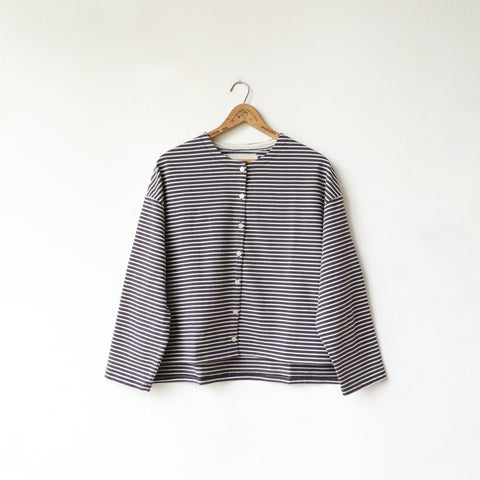 V::room Cotton Cardigan - White Stripes on Navy