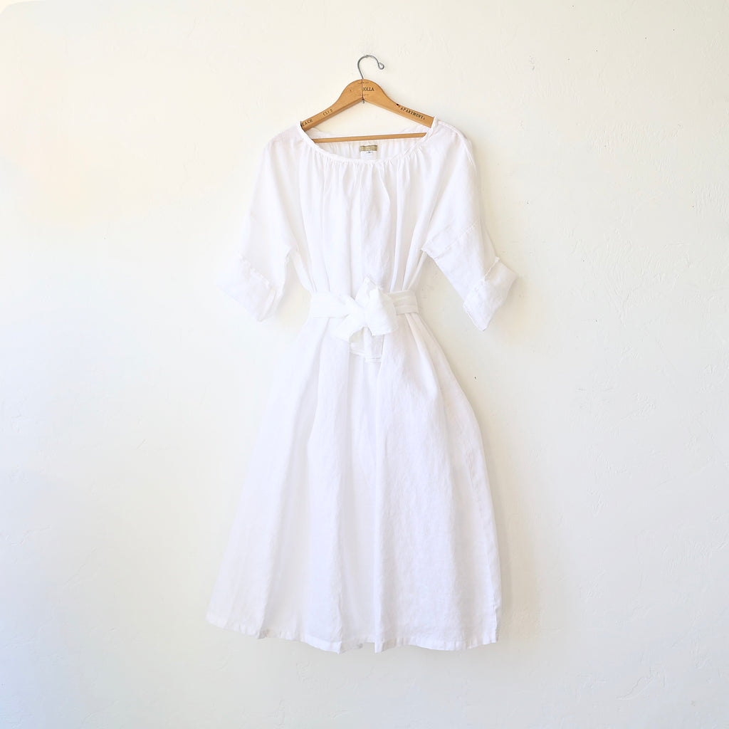 Pip Squeak Chapeau Gather Linen Dress- White