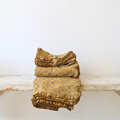 Block printed Tablecloths and Napkins - Ochre Medallion