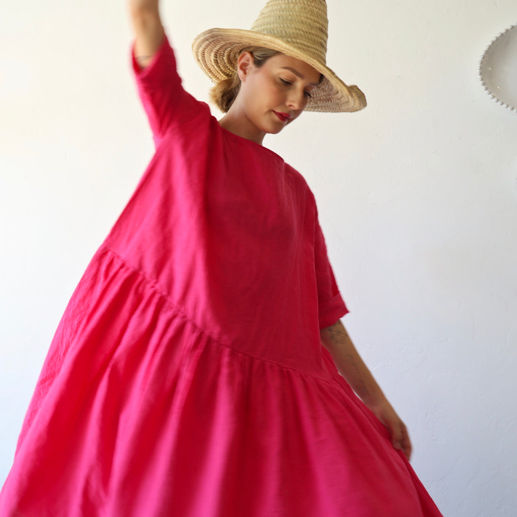 Apuntob Linen Dress - Raspberry
