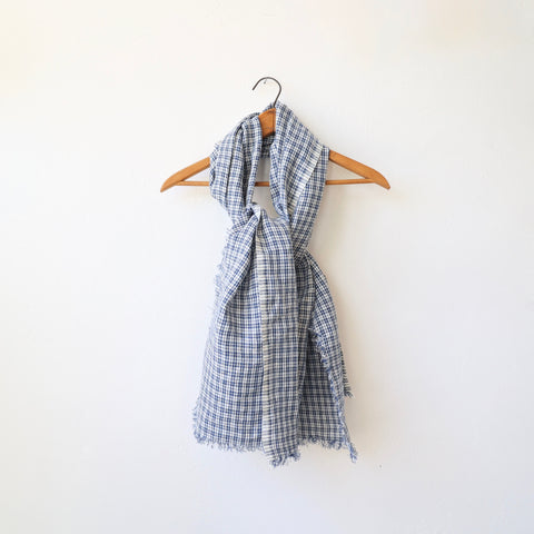 Fog Linen Scarf - Blue Plaid