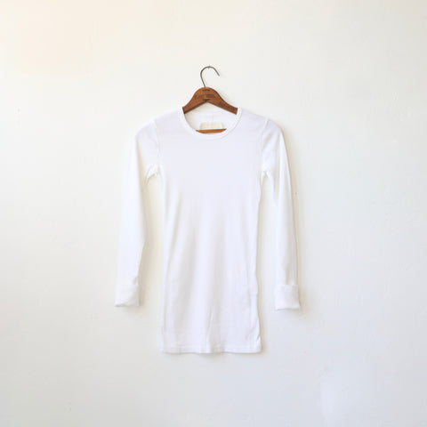 V::room Cotton/Cashmere Long Sleeve Crew Tee - Crisp White