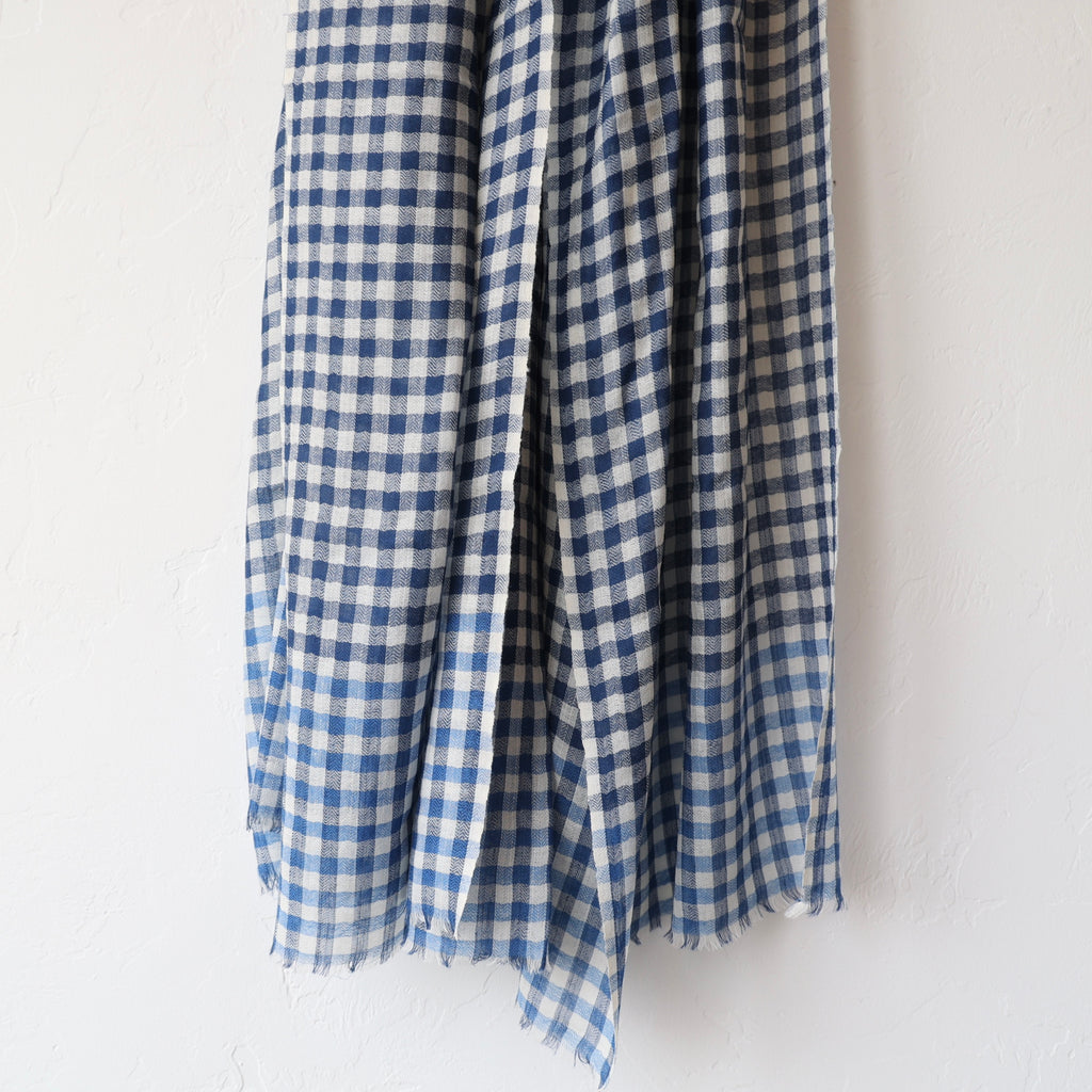 Khadi and Co. Gingham Wool Scarf - Navy/Blue Gingham