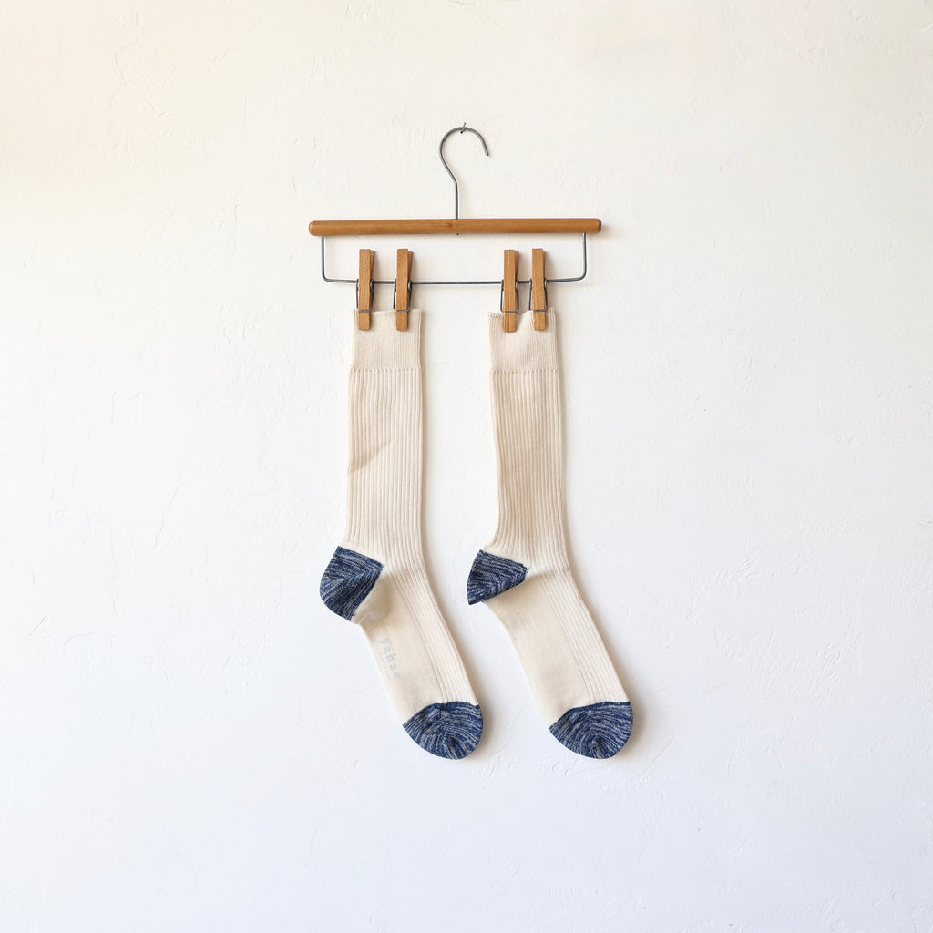 Yahae Organic Cotton Rib Socks - Indigo/Natural