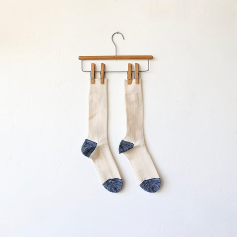 Yahae Organic Cotton Rib Socks - Indigo/Natural