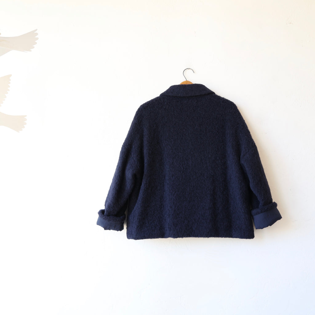 Apuntob Alpaca/Wool Rounded Collar Jacket - Navy
