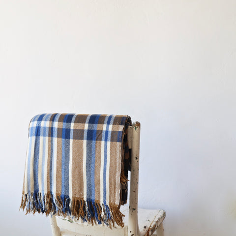 Khadi and Co. Wool Plaid Throw - Blue/Brown