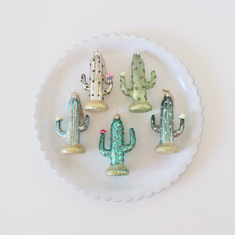 Blown Glass Ornaments - Stout Saguaro Cacti - 5 Colors