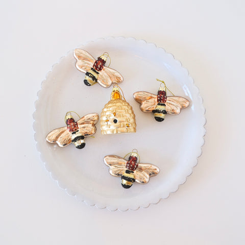 Blown Glass Ornaments - Bees and Bee Skeps - 2 Options