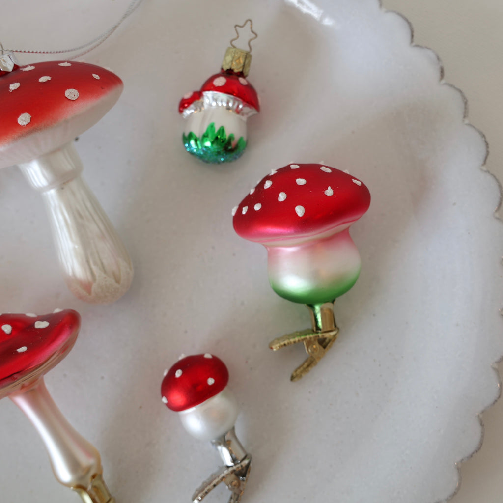 Blown Glass Clip-on Ornaments - Mushrooms - 7 Options