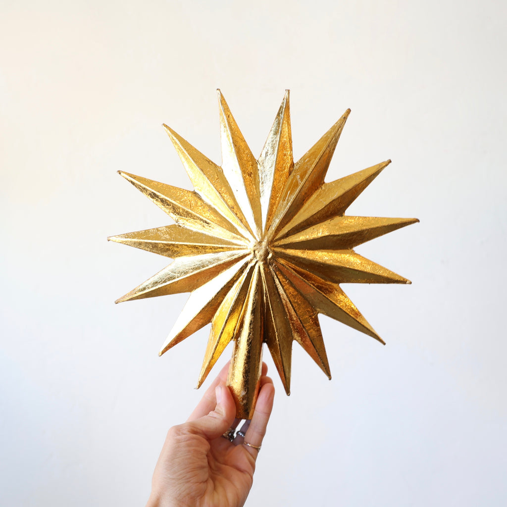 Bright Gold Paper Mache Tree Topper - Starburst