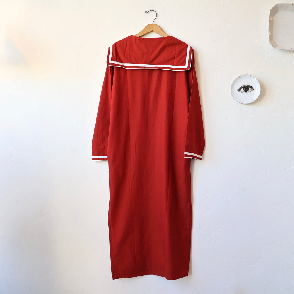 P. Le Moult Sailor Collar Night Dress - Red Herringbone
