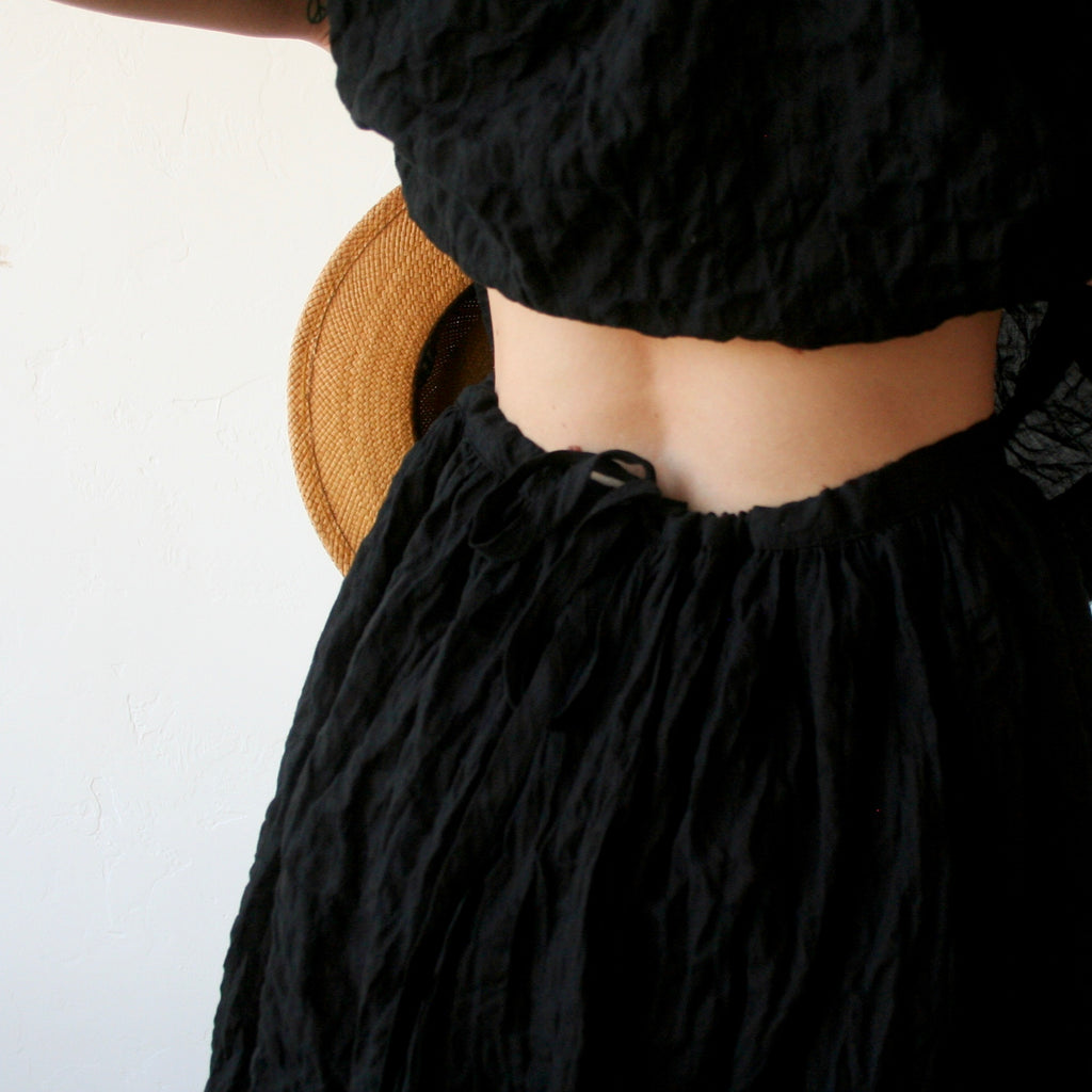 Bon Tie Back Skirt - Black Lightweight Cotton
