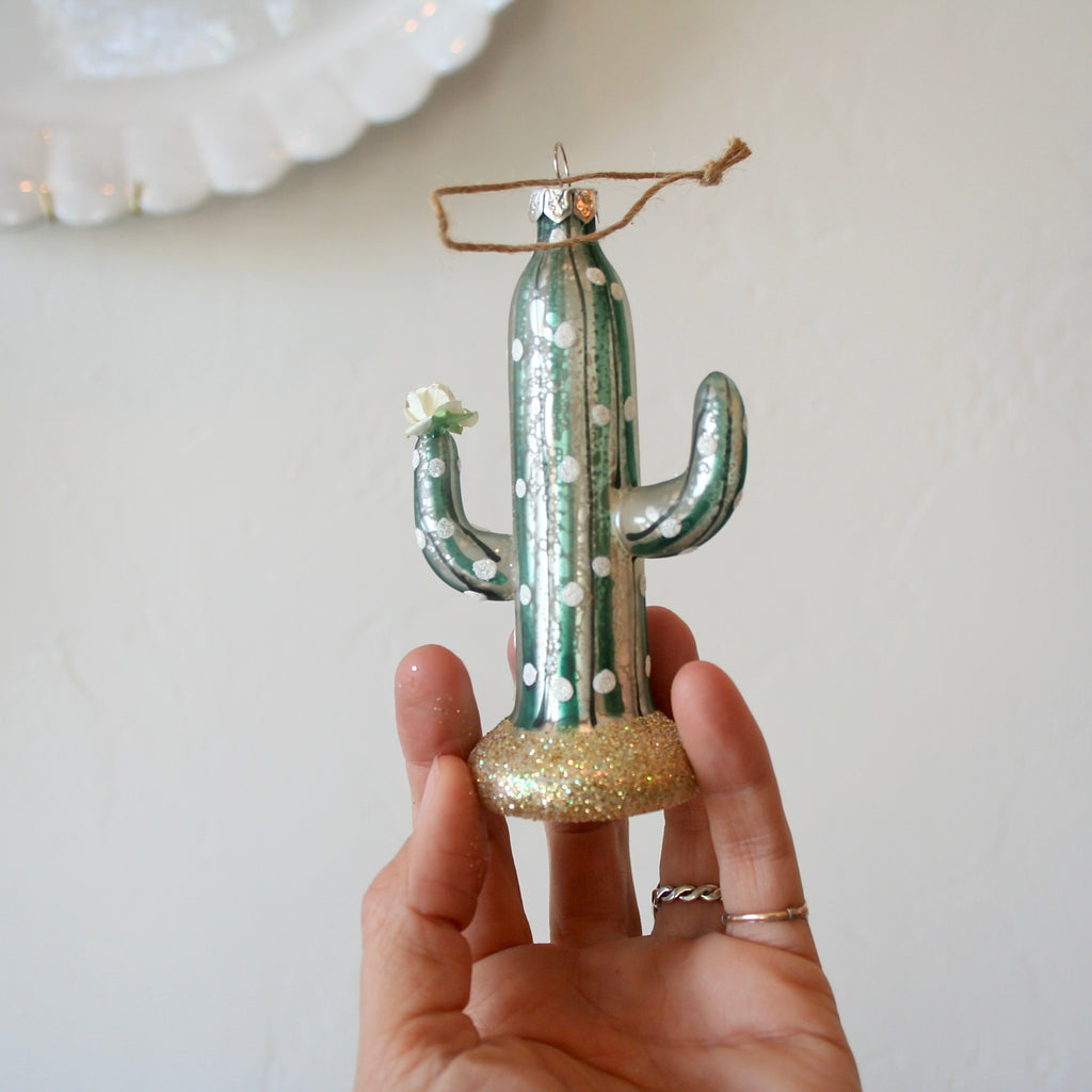 Blown Glass Ornaments - Stout Saguaro Cacti - 5 Colors