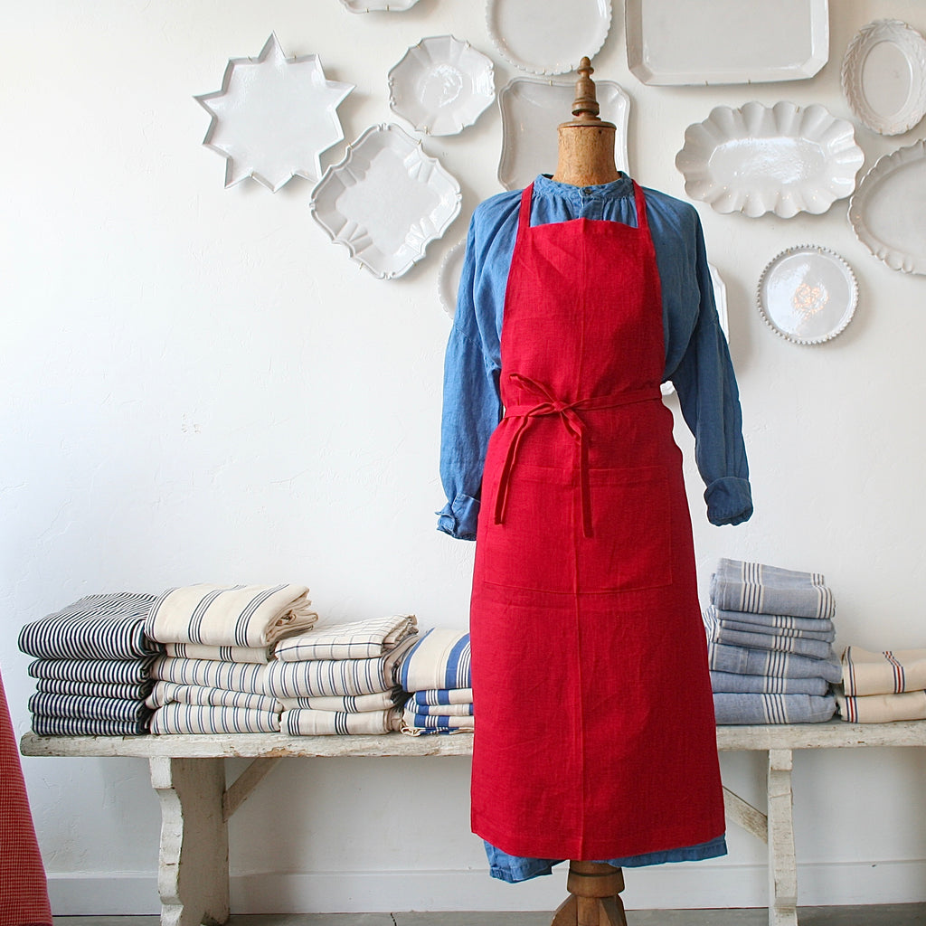 Fog Linen Full Apron, Red - 2 Options | Bon Fog Linen Full Apron, Red - 2 Options | Bon