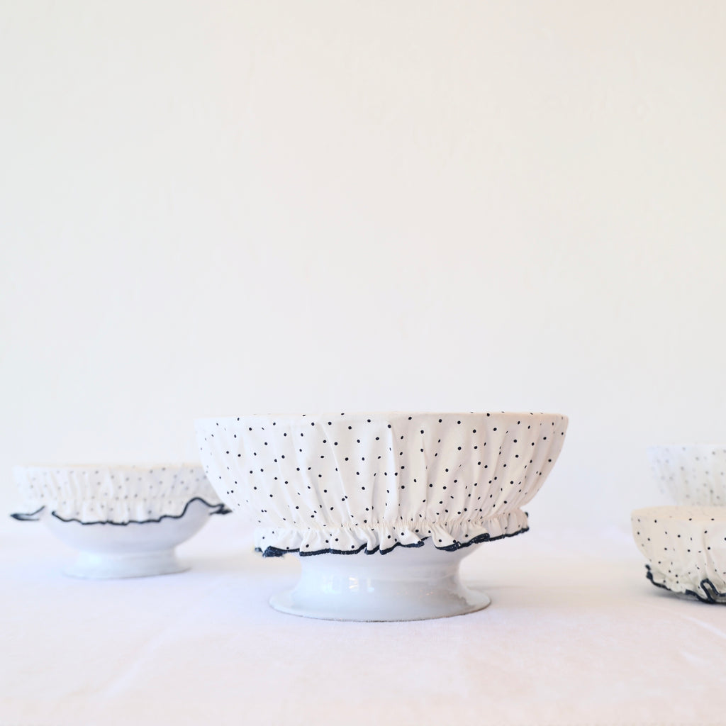 Wabi Set of 4 Bowl Covers - White with Navy Dots