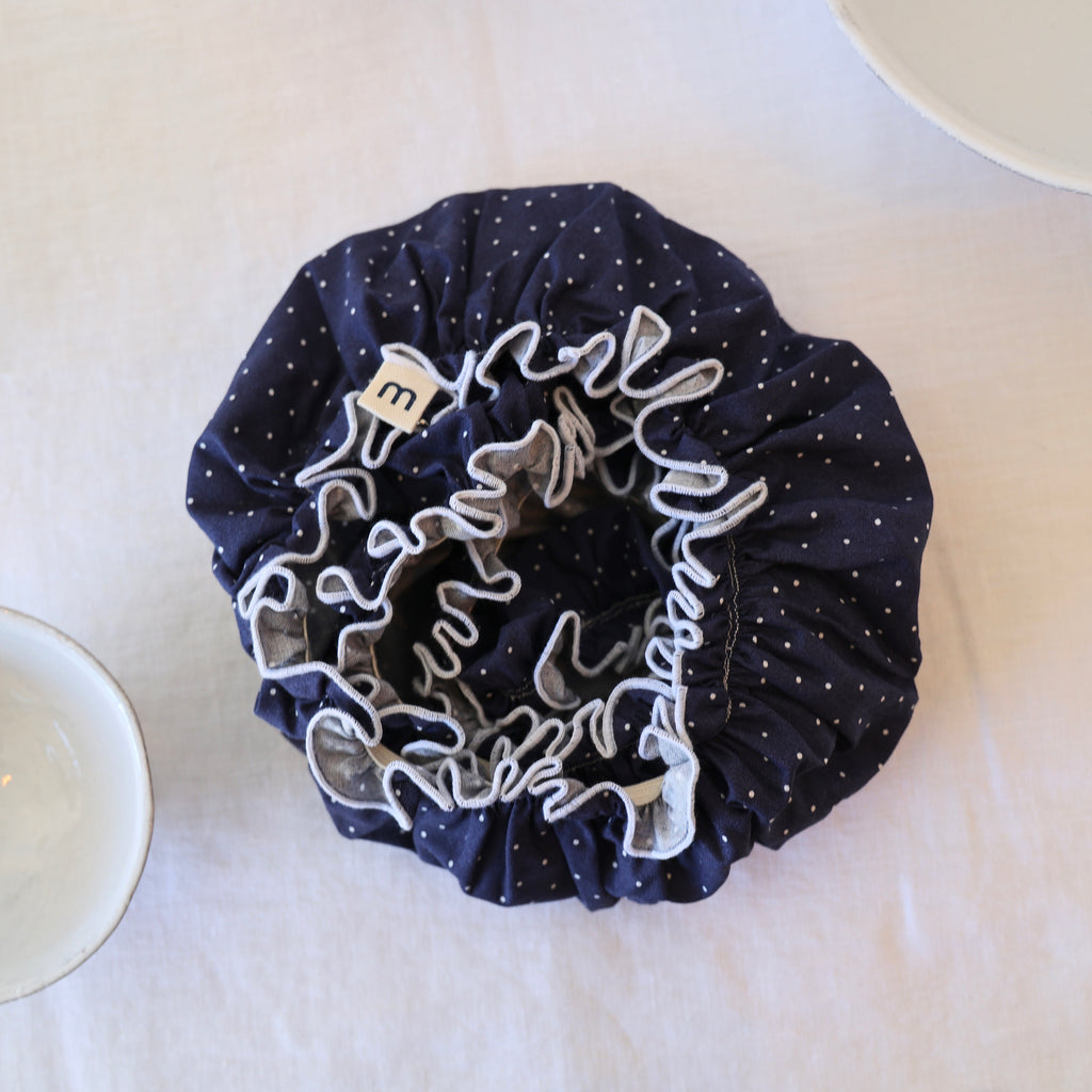 Wabi Set of 4 Bowl Covers - Navy with White Dots