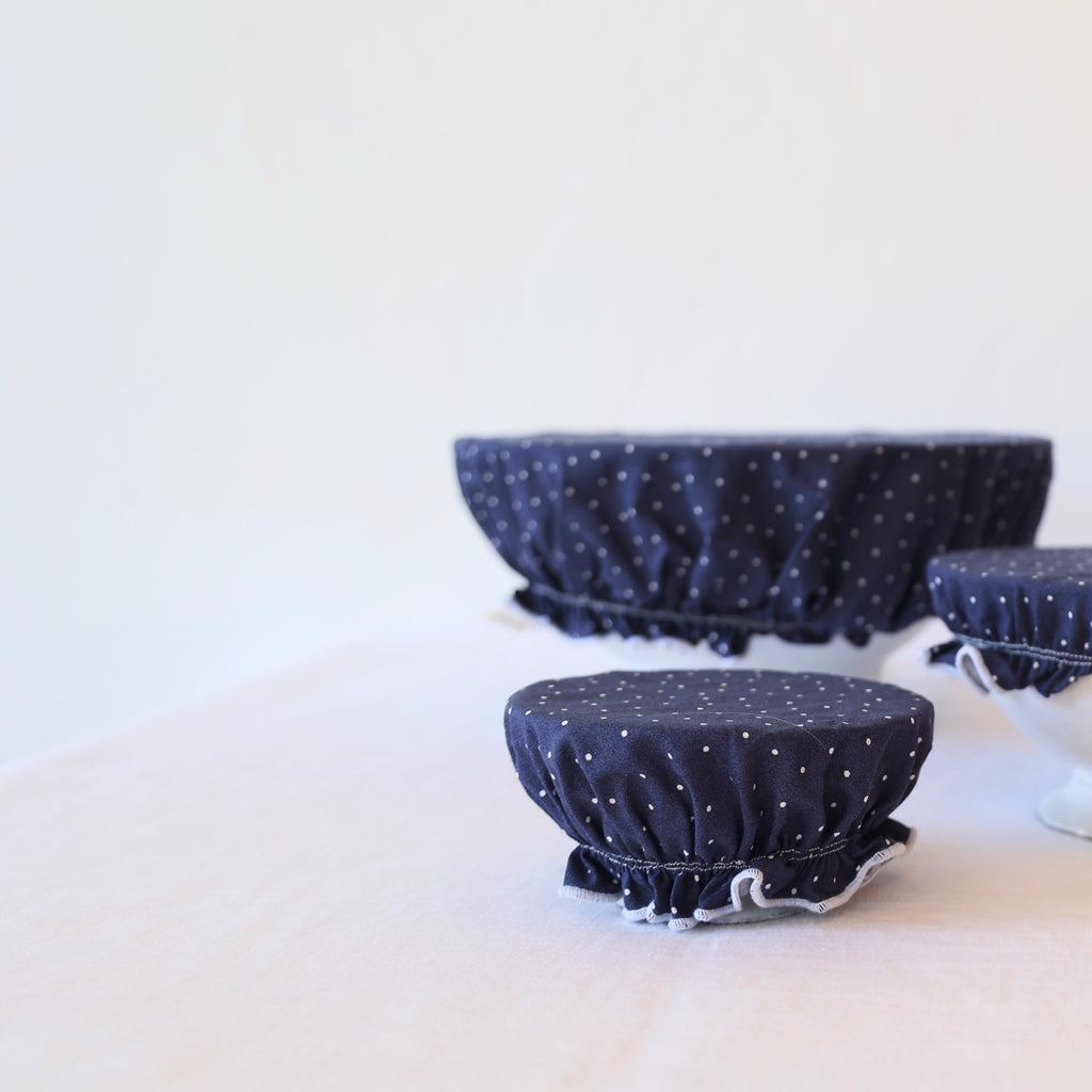 Wabi Set of 4 Bowl Covers - Navy with White Dots