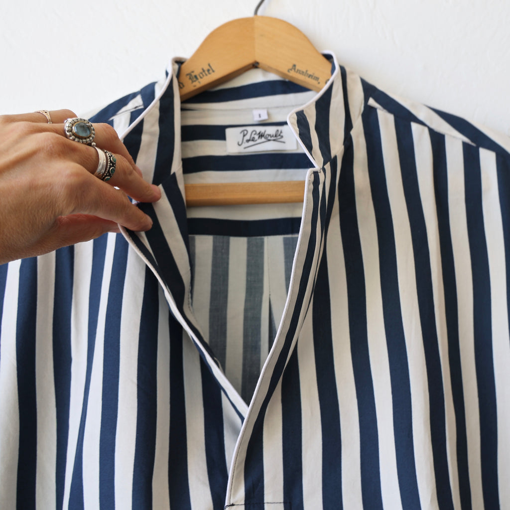 P. Le Moult Night Shirt - Navy and Cream Stripes