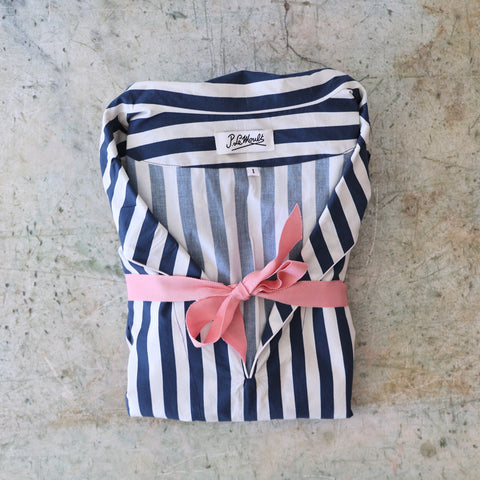 P. Le Moult Sailor Collar Night Dress - Navy and Cream Stripes