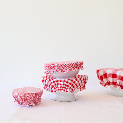 Wabi Set of 4 Bowl Covers - Red Gingham