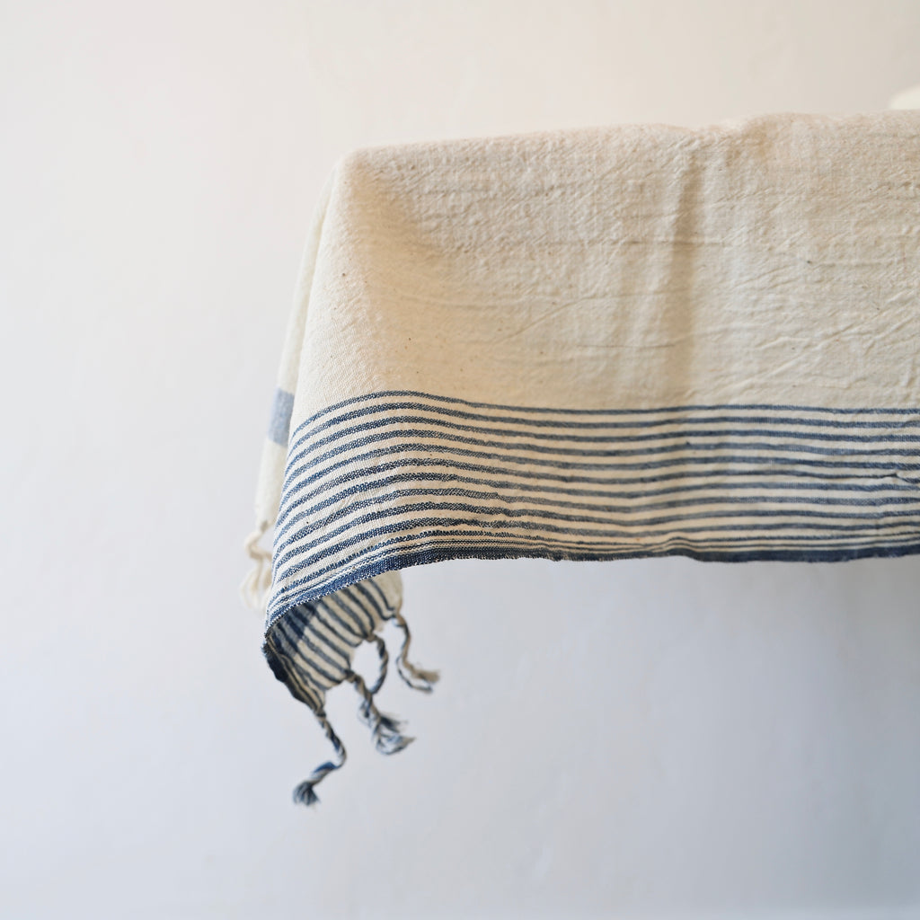 Khadi Cotton Textile - Thick Blue Stripe Edging