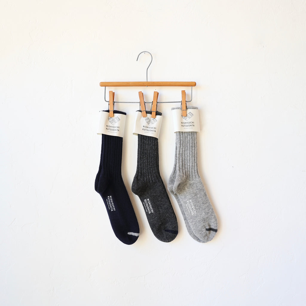 Nishiguchi Kutsushita Wool Ribbed Socks - 3 Colors