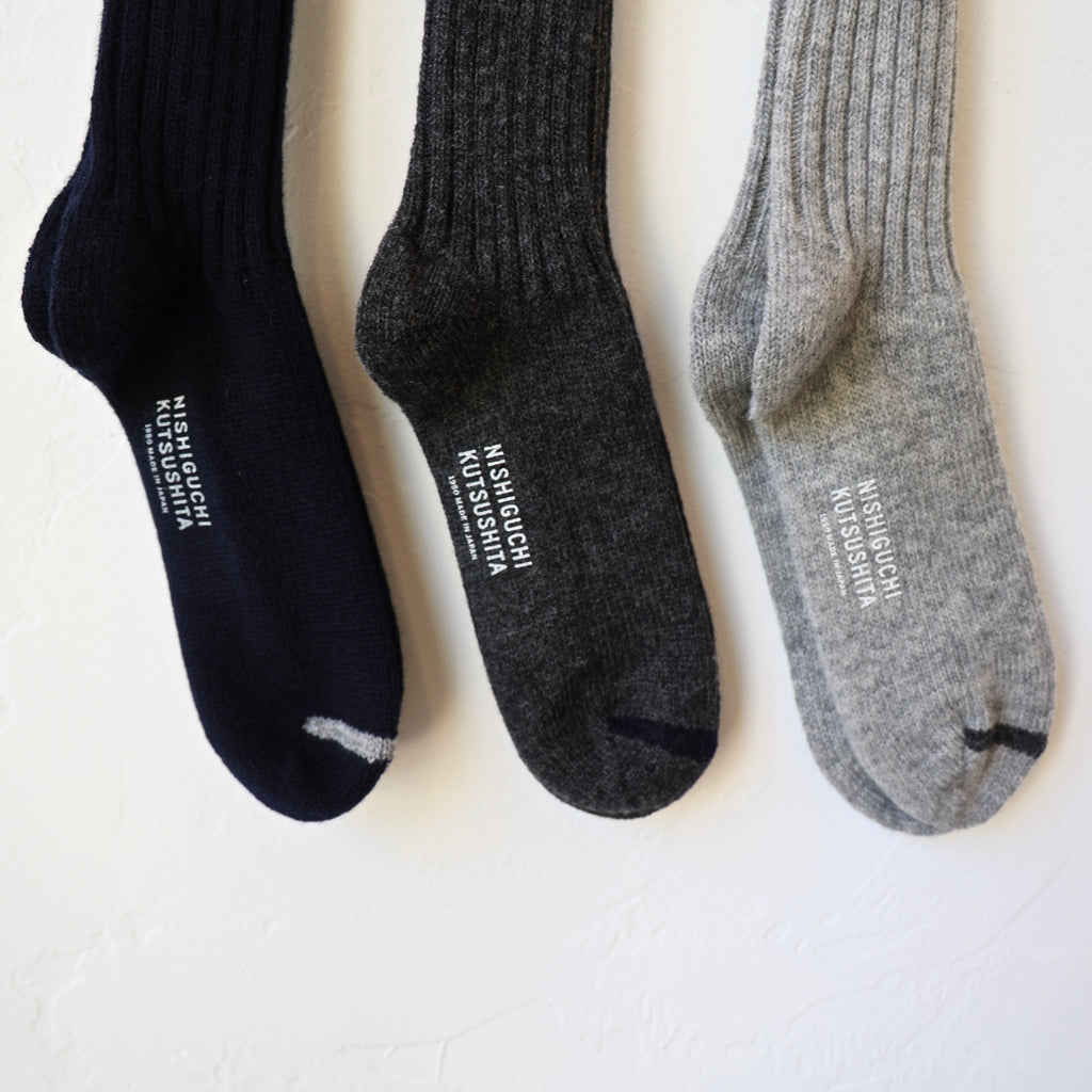 Nishiguchi Kutsushita Wool Ribbed Socks - 3 Colors