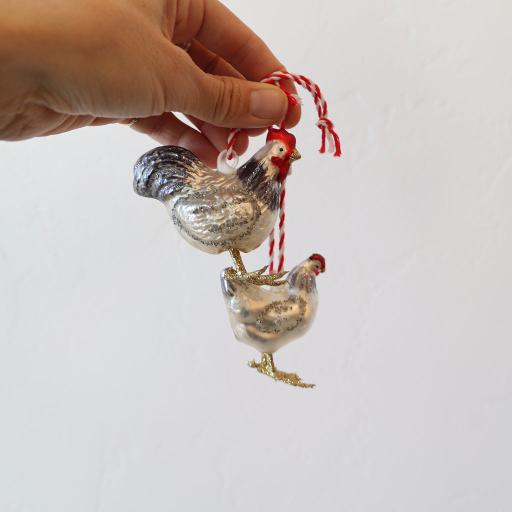 Blown Glass Ornaments - Hen House, Roosters & Hens - 3 Options