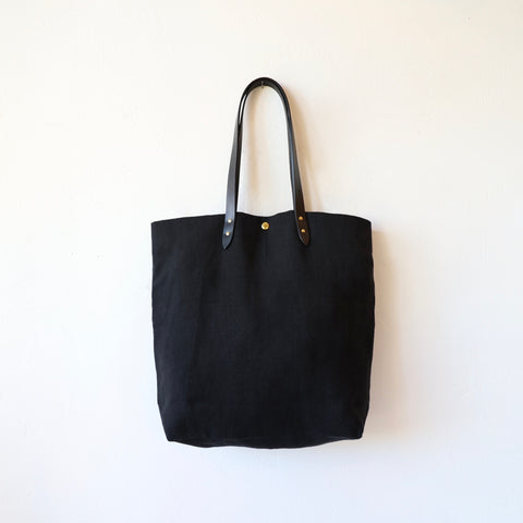 Steve Mono Linen and Leather Tote - Black