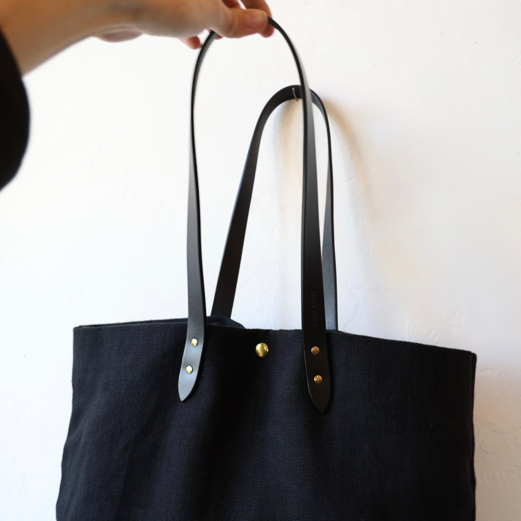 Steve Mono Linen and Leather Tote - Black