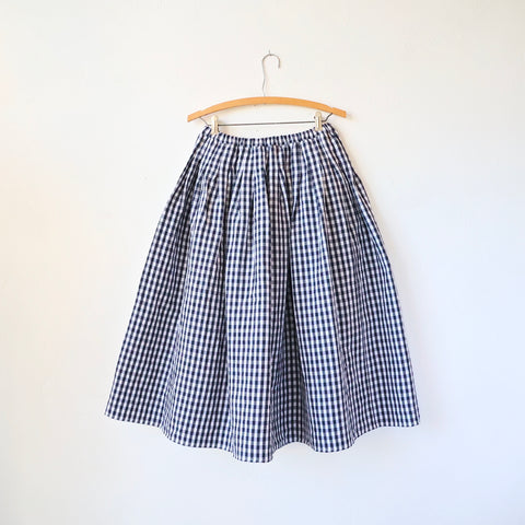 Apuntob Pleated Elastic Skirt - Navy Gingham