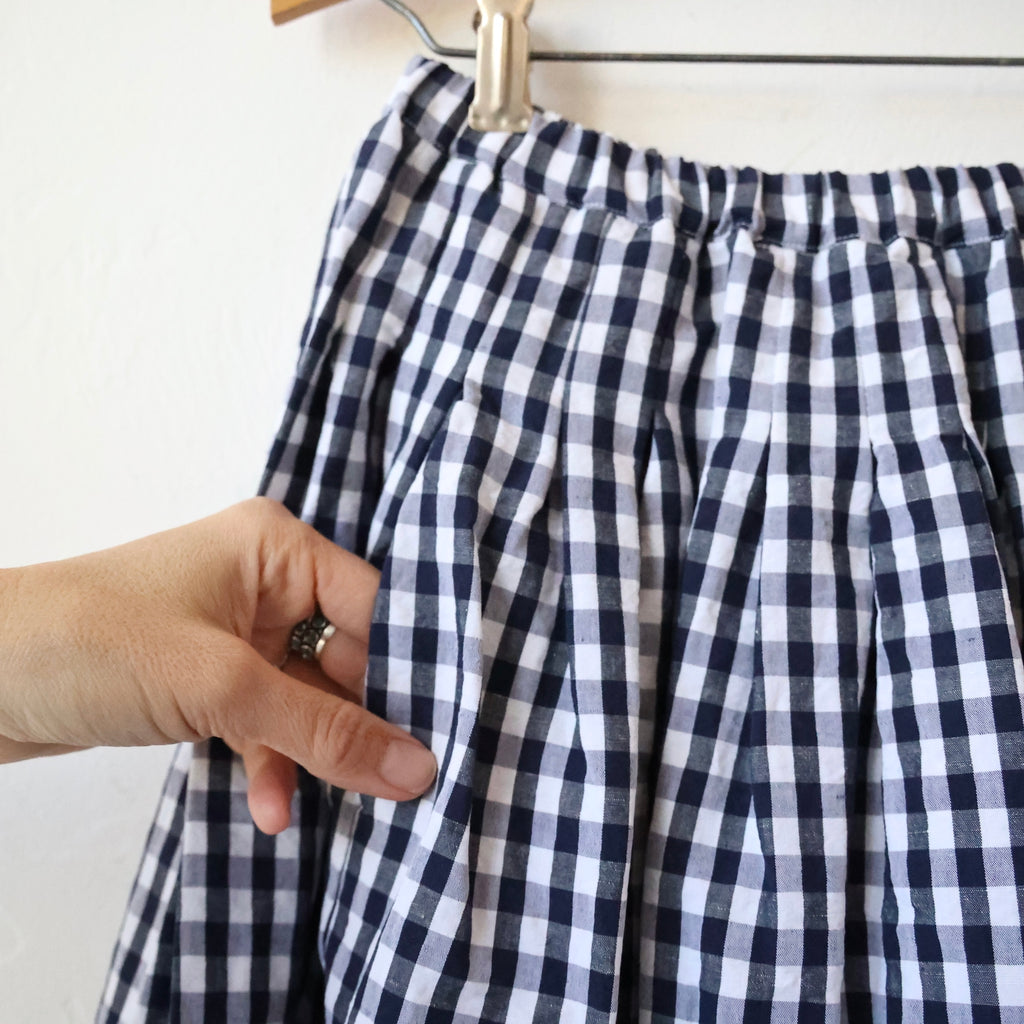 Apuntob Pleated Elastic Skirt - Navy Gingham