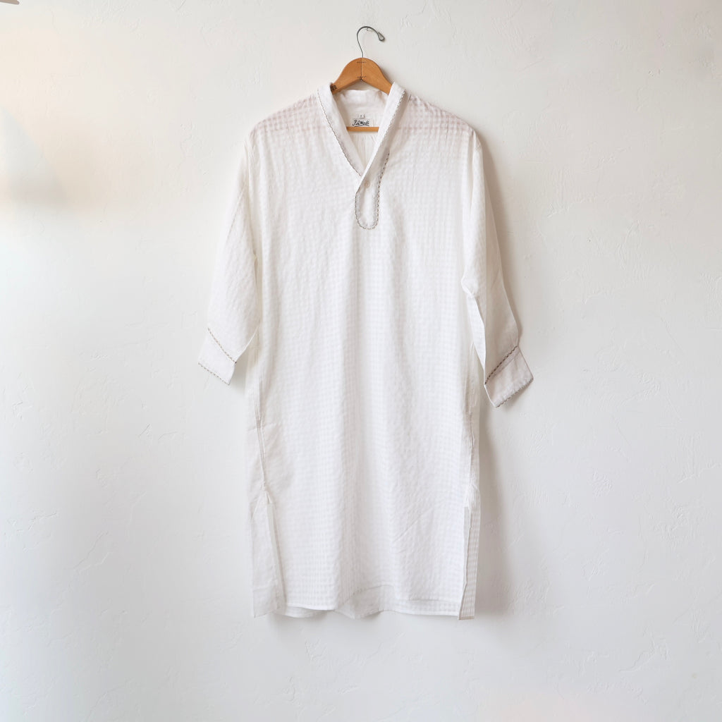 P. Le Moult Lightweight Night Shirt - White on White Gingham